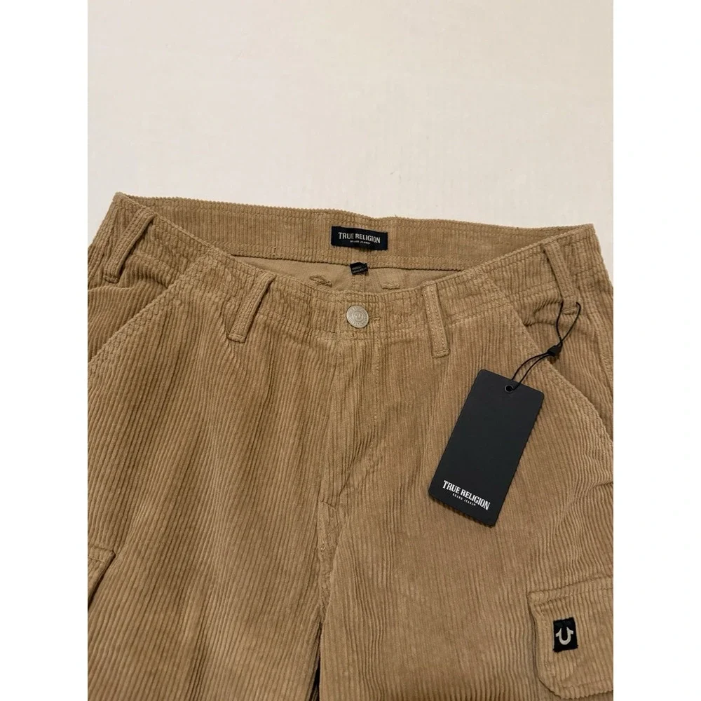 True Religion‎ Mens 32x31 Straight Cargo Vintage Travertine Brown Corduroy Pants